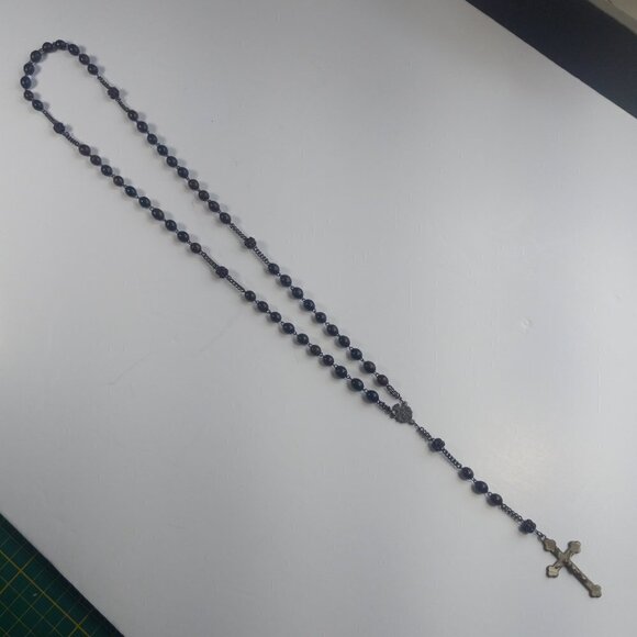 Vintage Rosary St Mary Steel Bakelite Brass Hardwood Large & Substantial - Picture 13 of 15